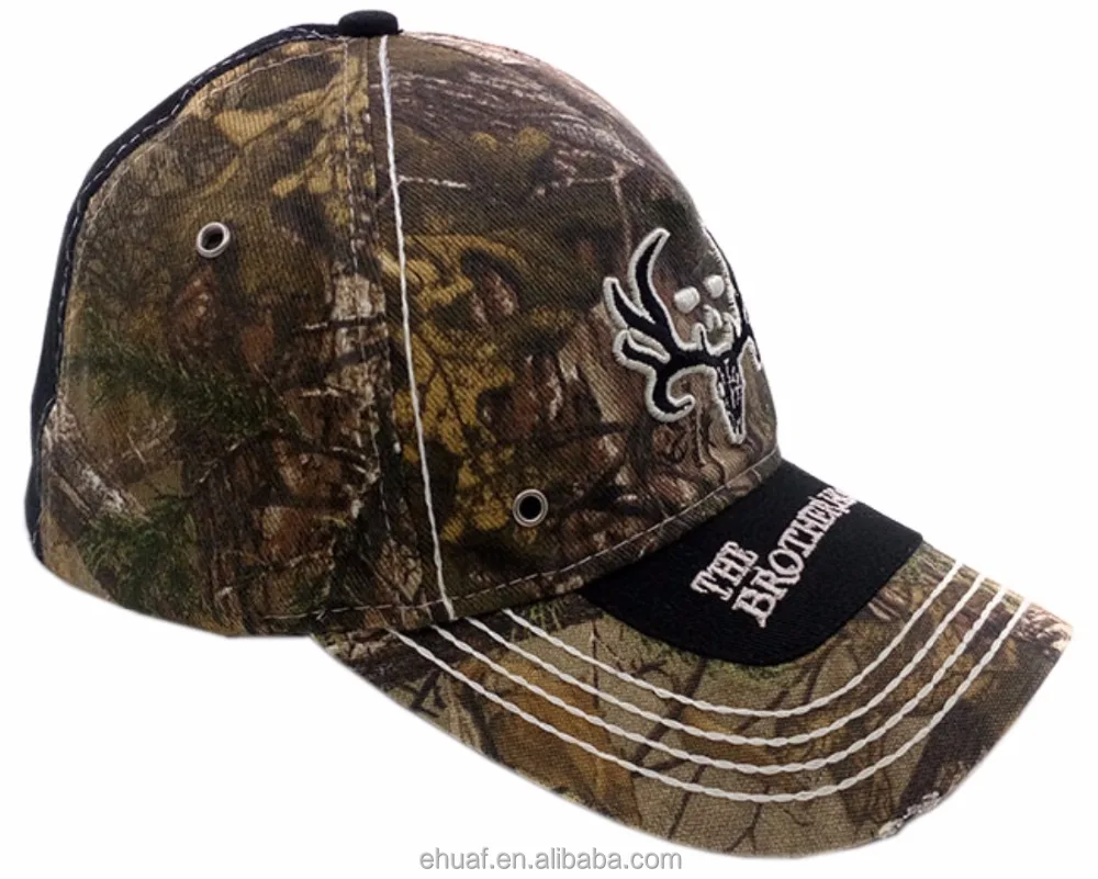 6 panel structured cotton and spandex forest real tree camo fitted custom baseball full cap flex hat