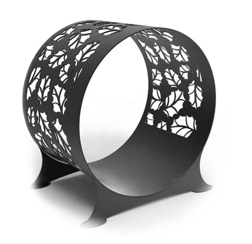 Antique Round  Black Wrought Iron Firewood Storage Rackantique wrought iron wine rack