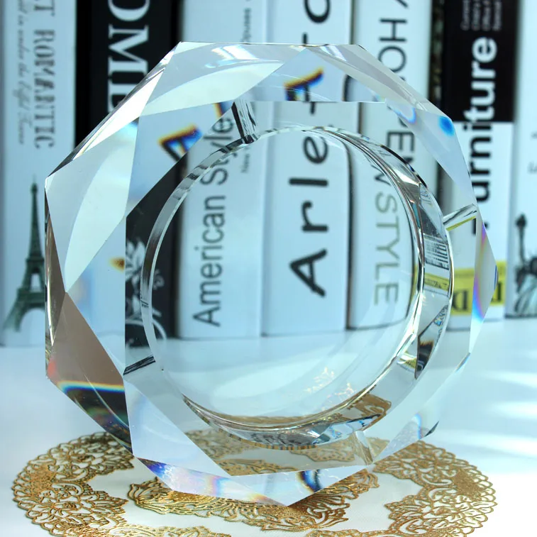 Shining Faceted hand made large crystal ashtray for business gift crystal craft