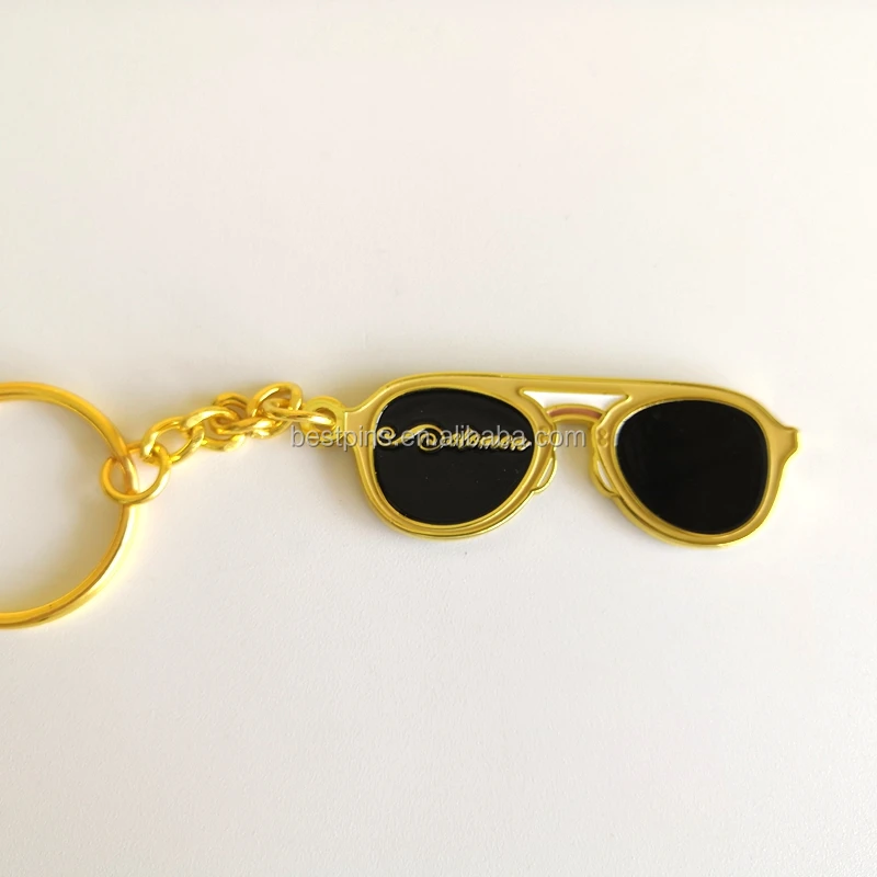 Custom High Quality Glasses Design Enamel Blue Color Keychains