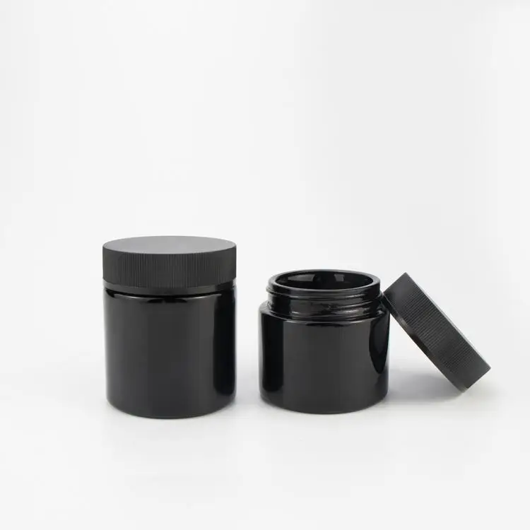 black dark glass big wide mouth glass jar 50ml 120ml 250ml violet cosmetic face cream jars 4 oz 8 oz amber black glass jar