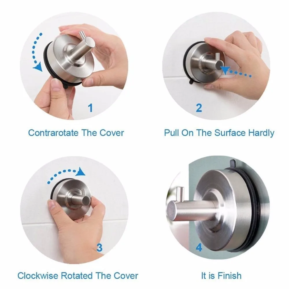 Strong Removable Wall Mount Heavy Duty Vacuum Suction Cup Hanger Stainless Steel Towel Hook