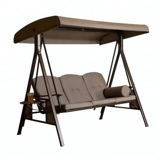 Патио для 3-кресло качели со стальным каркасом с регулируемой навес темно-серого