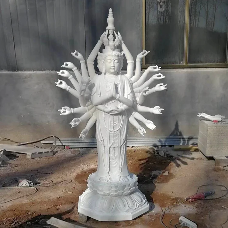 White marble thousand hand Bodhisattva statues stone kwan yin buddha statue