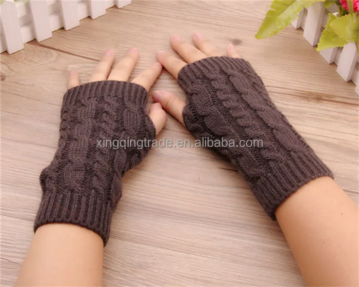 Fashion Half Finger Gloves For Women Winter Warm Wool Knitting Arm Gloves