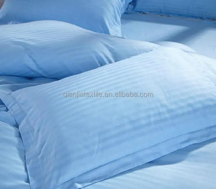 High quality Blue color 100% cotton material satin stripe  bedsheet for home and hotel