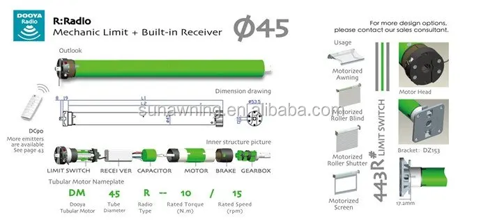 
 Китайский поставщик, сертифицированный UL, 120 В, диаметр 45 мм, электродвигатель переменного тока для тента  