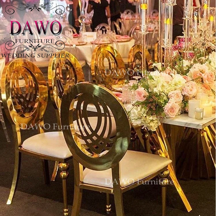 Аренда золотой свадебный стул infinity из белой искусственной кожи с оправой нержавеющей