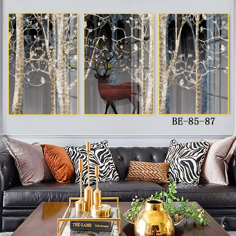 Elk Wall Art Animal Picture Canvas Print 3 Painting For Family Wall Decoration Deer In Forest Landscape Painting