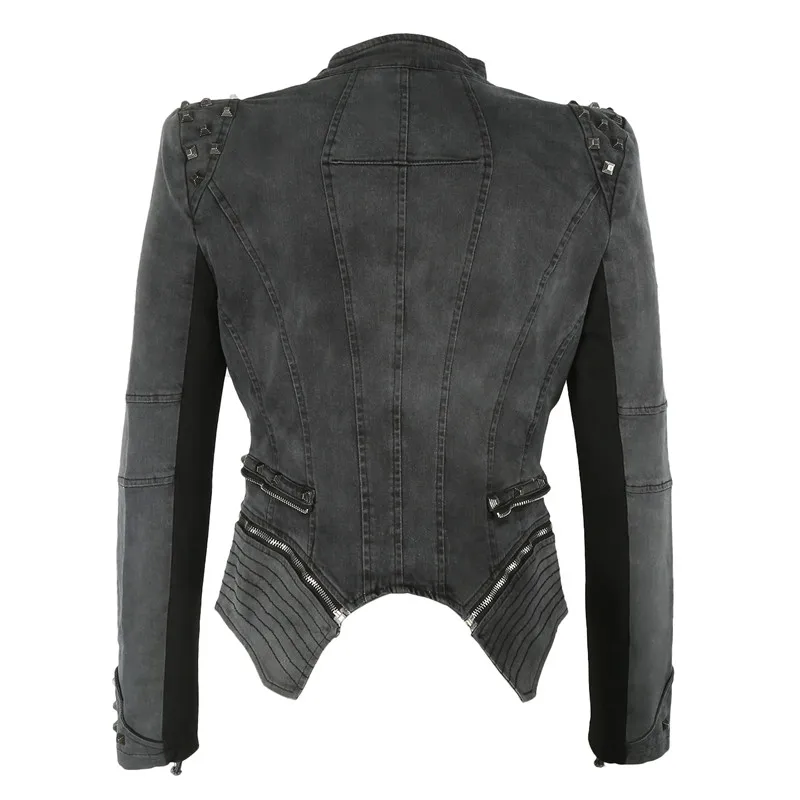 Fashion rivet punk rock jacket locomotive motorcycle zipper woman ladies jean rivet denim jacket for women