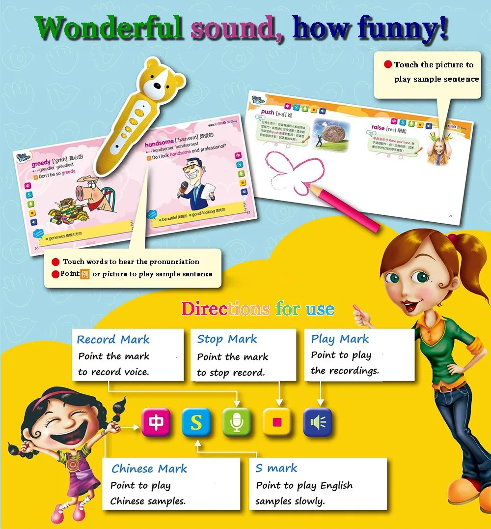 Kids English Words Dictionary Talking Pen Reading Pen Speaking Pen Books