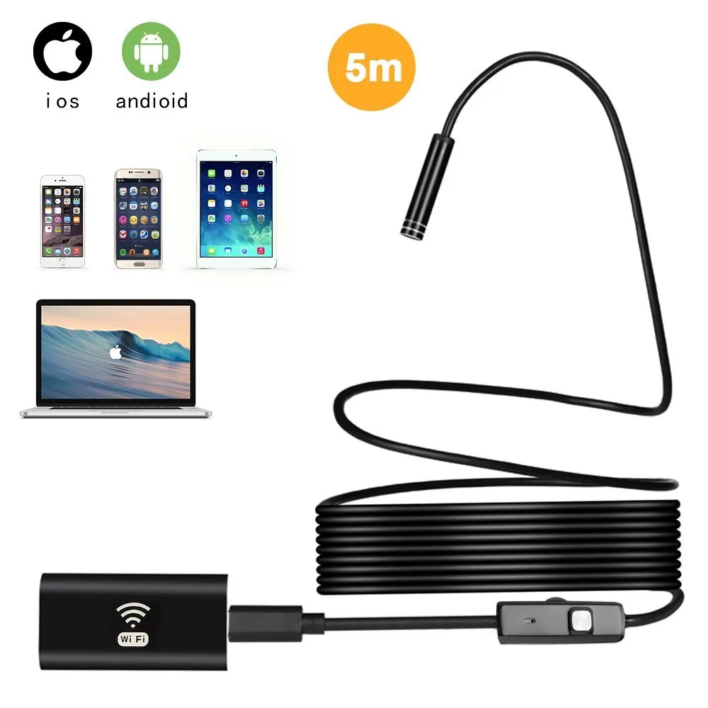 Newest 6 LED wifi 720P WIFI Borescope endoscope inspection camera for iphone 1m soft wire