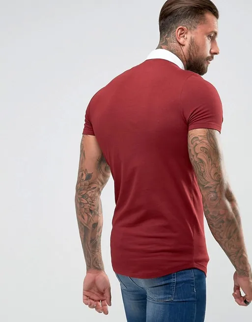 
OEM fashion Short Sleeve Cotton Slim Fit Red Curve Hem Polo Shirt For Men 