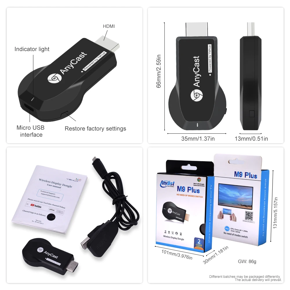
Anycast m2 m4 m9 plus Wireless Linux STREAMING MEDIA PLAYER dlna Airplay Miracast 5G WiFi Display Dongle Media Streamer for TV 