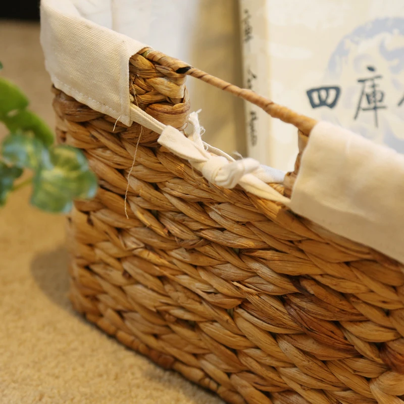 Handmade  Water Hyacinth Basket Straw Woven Basket Home Organizer Bins with handle