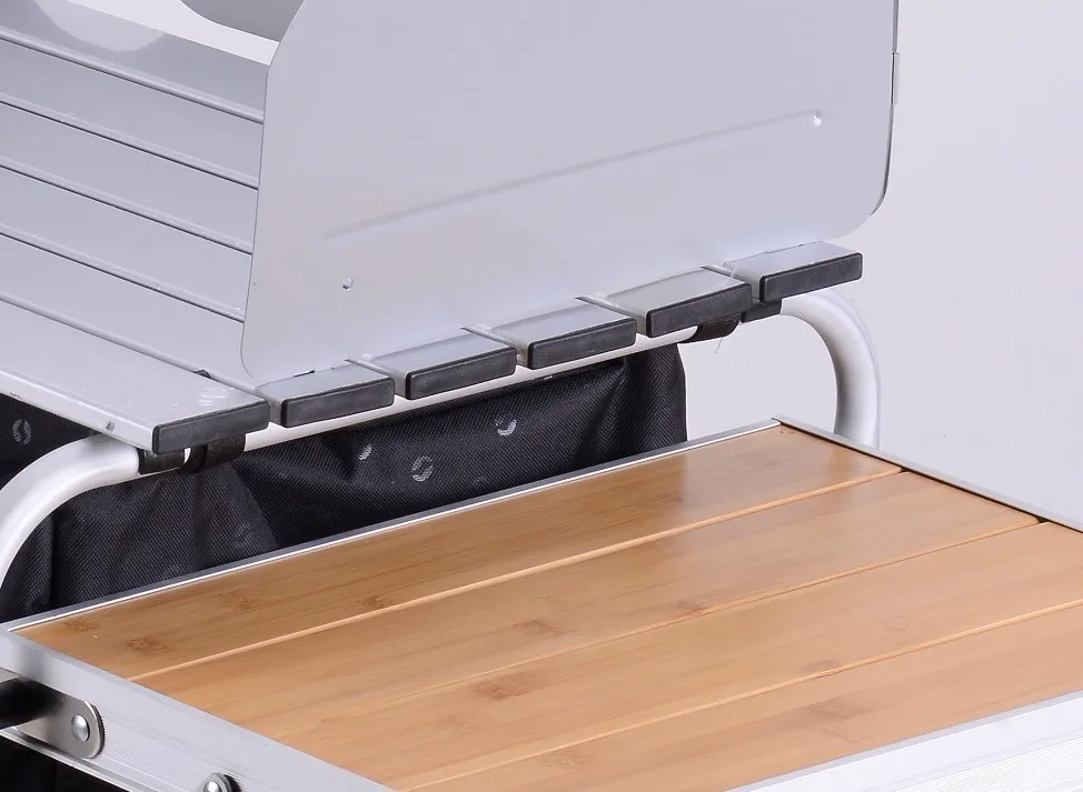 Outdoor furniture OEM aluminum frame folding wood camping table bamboo top with side table