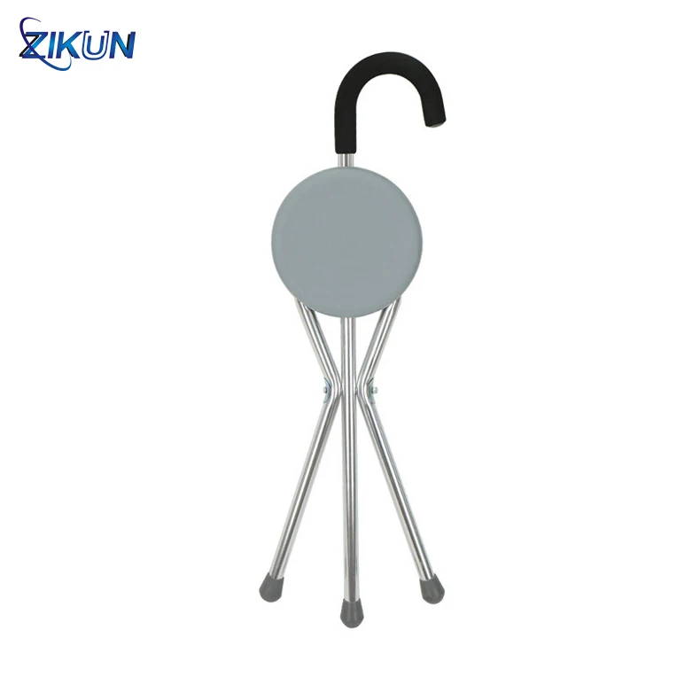 Three-legged Aluminum Folding Stool cane walking stick with seat for elderly
