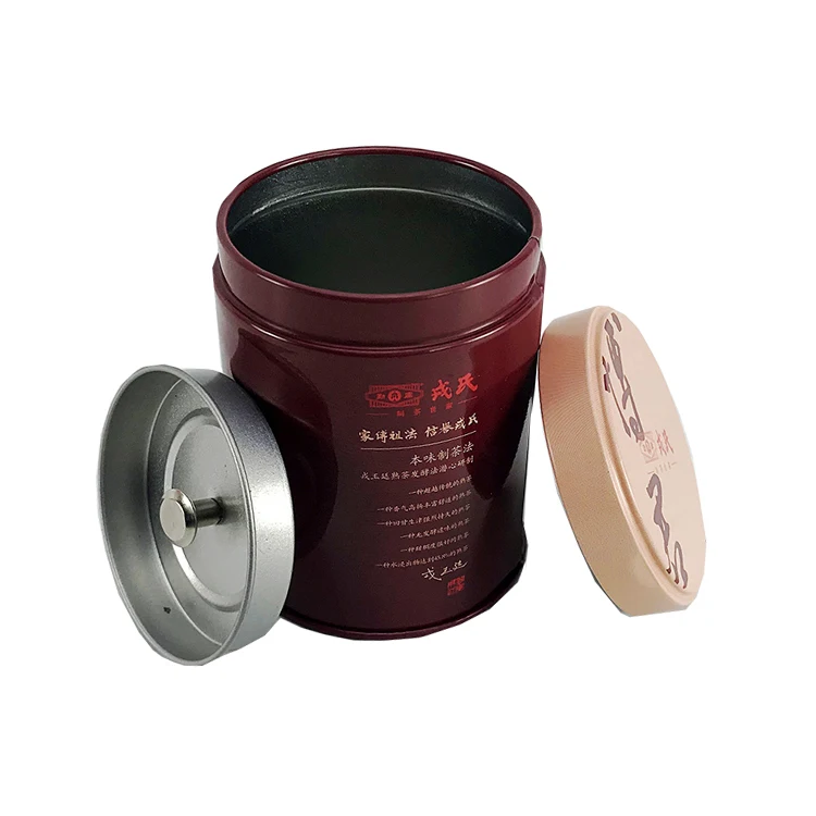 DIA 65*85 MM food grade decorative cylinder tea tin with pressed double lid