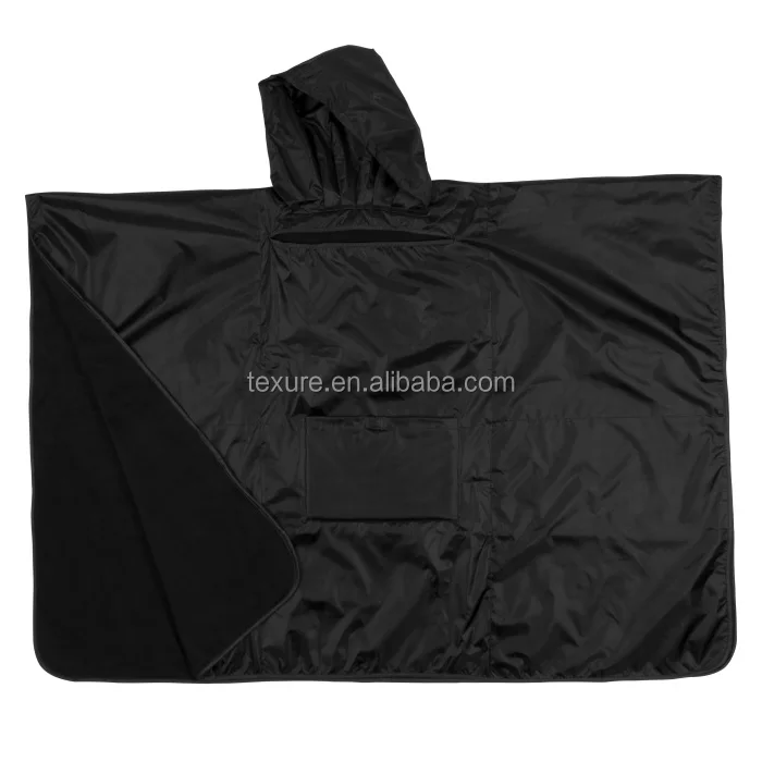 Multi-Purpose 3 in 1 Adult Waterproof Hooded Poncho Blanket with Polar Fleece Lining
