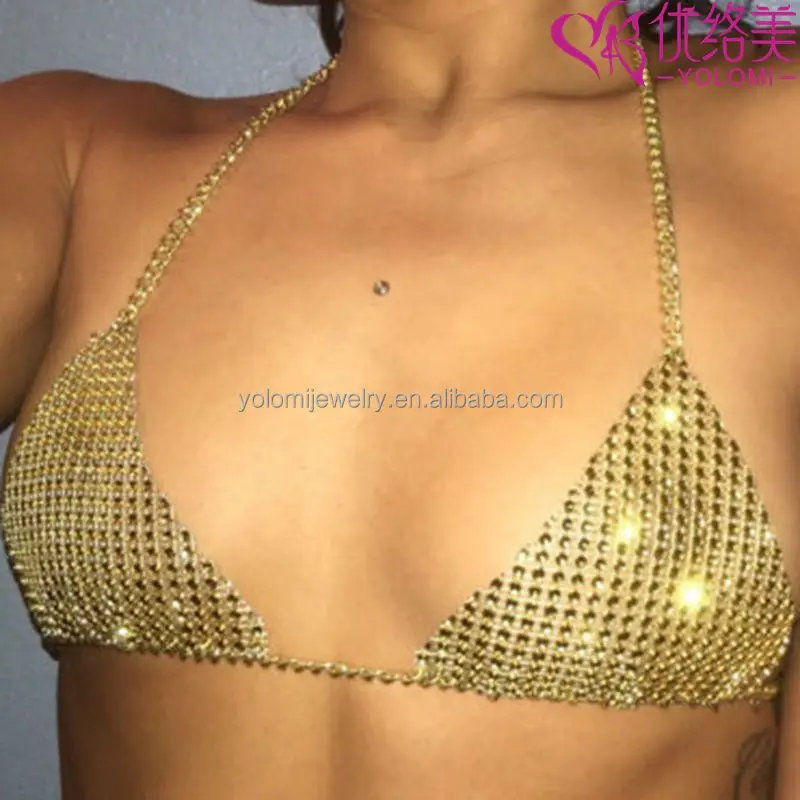 
Women Sexy Rhinestone Crystal Diamond Bikini Swimwear Bra Body Chain 