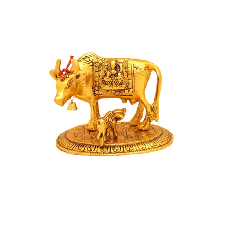 Hot Sale Personalized Handmade resin Gold Plated Cow and Calf Statue