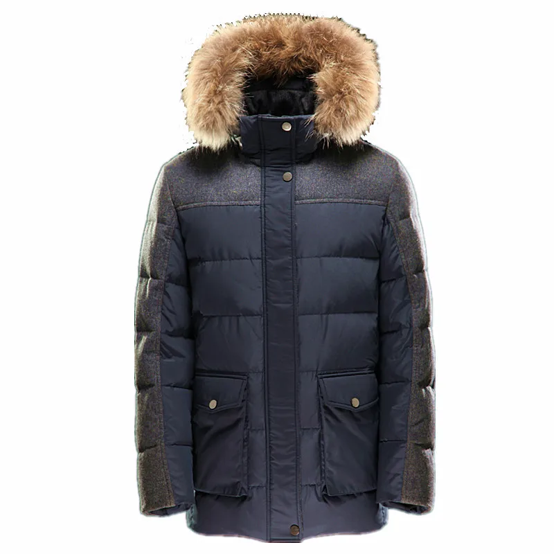 
Mens Custom Wool Winter Hooded Fur Collared Down Coat Wholesale 