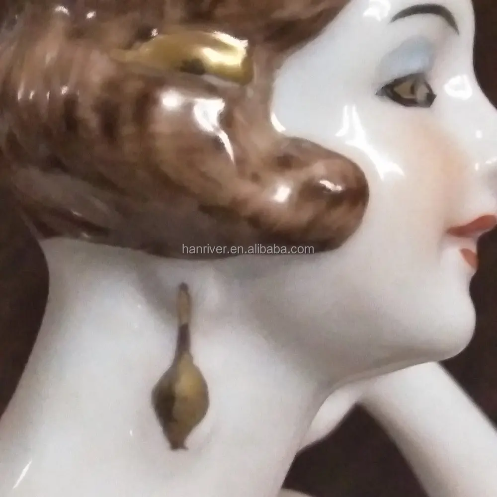 Unique house decotation hand paint white porcelain figurine beauty half doll lady