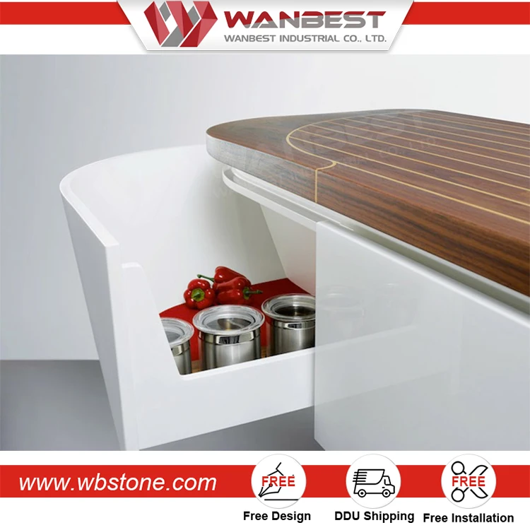 Luxury Boat Shape Marble Kitchen Cabinet Wooden Bench Counter Design Restaurant kitchen Countertop