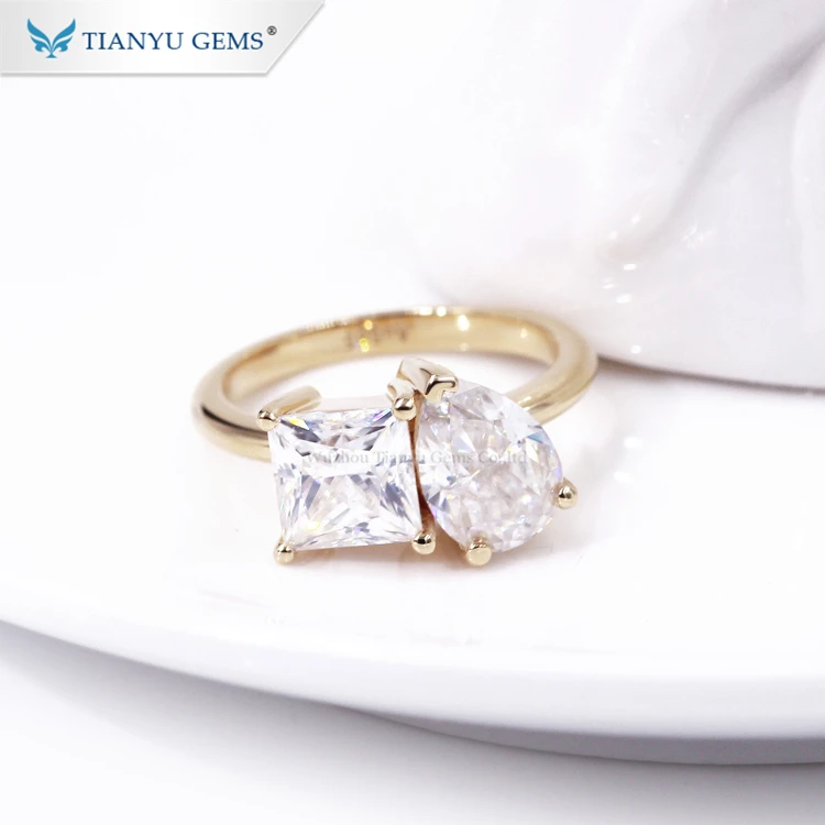 Tianyu Toi et moi 14k 18k custom american engagement pear shape princess cut white moissanite wedding solid gold rings for women