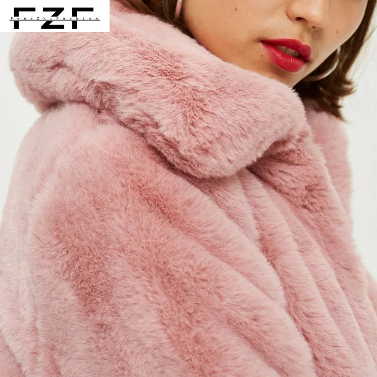 Rabbit Short Pink Faux Fur Coat
