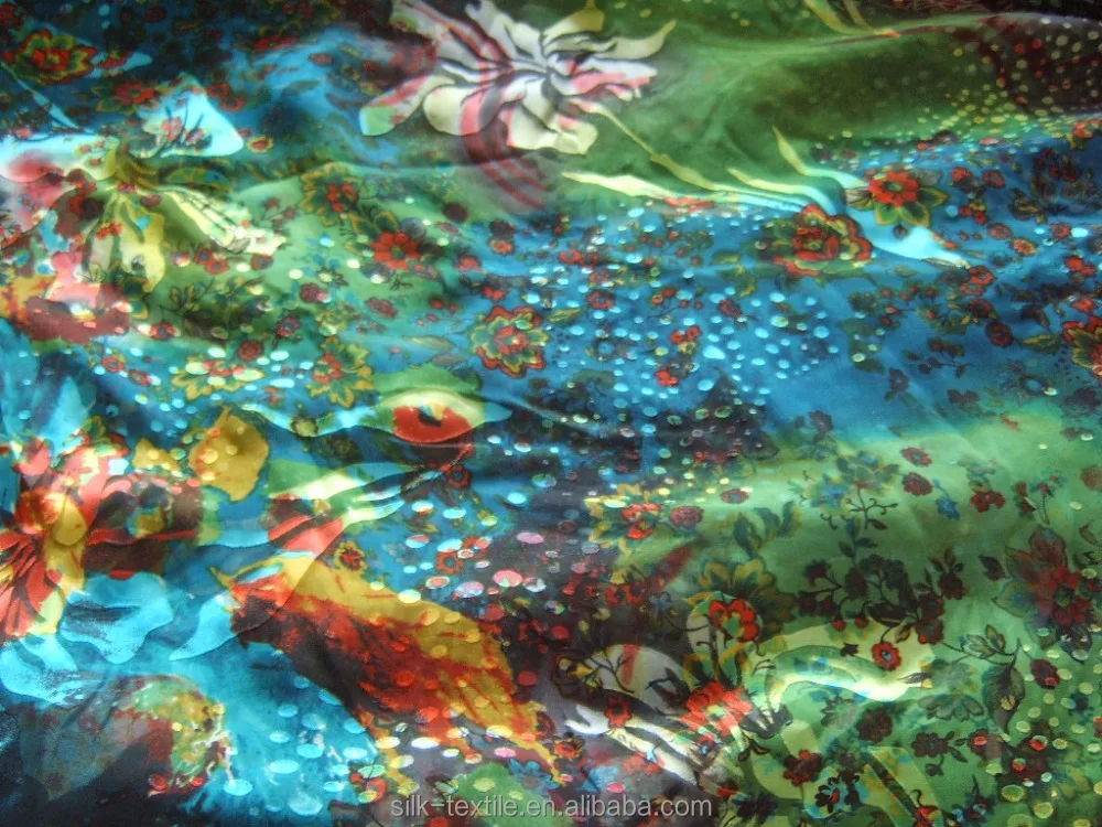 Шелковая шифоновая атласная ткань с цветочным принтом