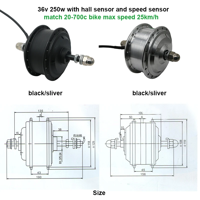 20-28 inch 36v 250w 350w 48v 500w 750w pedal assist front and rear drive hub motor spares parts electric bicycle conversion kit