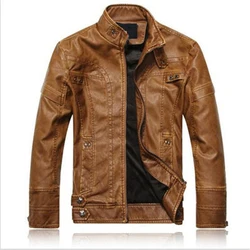 JACKETOWN Fashion Mens genuine motorcycle PU jackets Long Sleeve Winter bomber leather jacket