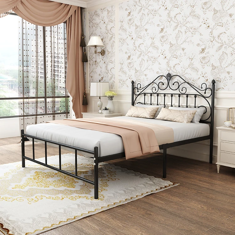 Wholesale cheap black queen size metal bed frames iron bed
