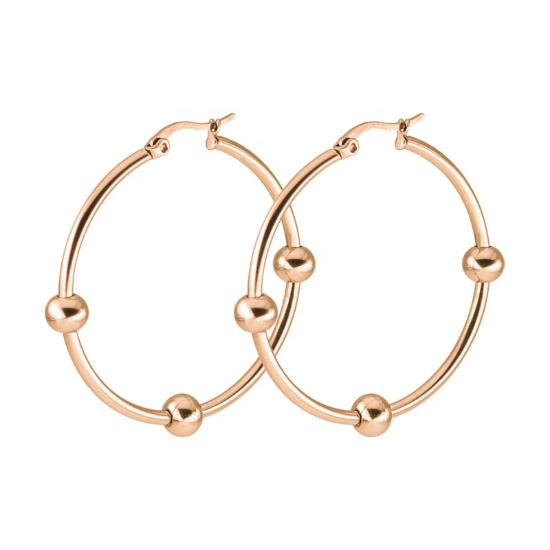 316L Stainless Steel fashion  Round big Ball Beads Hoop Earrings Mixed Colors handmade jewelry set