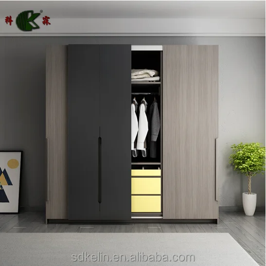 High quality MDF/Particle board grey/walnut color Two door bedroom storage wardrobe cabinet