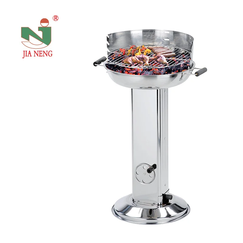 BSCI factory Made Stainless Steel Charcoal BBQ Grill, Outdoor Pedestal Round Barbecue Grill Garden pillar BBQ Grill wholesale