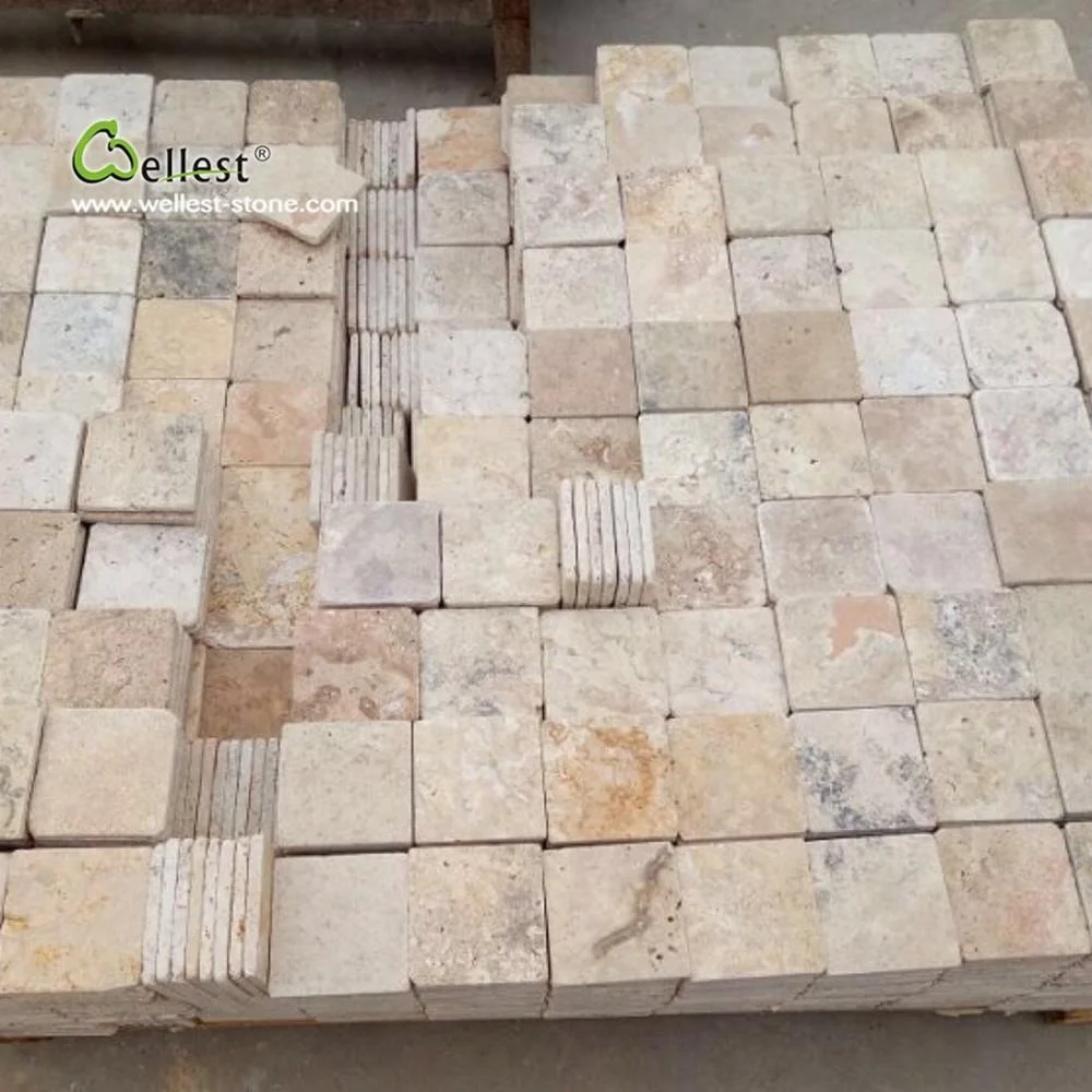 
natural travertine tumbled cube stone for paving stone 