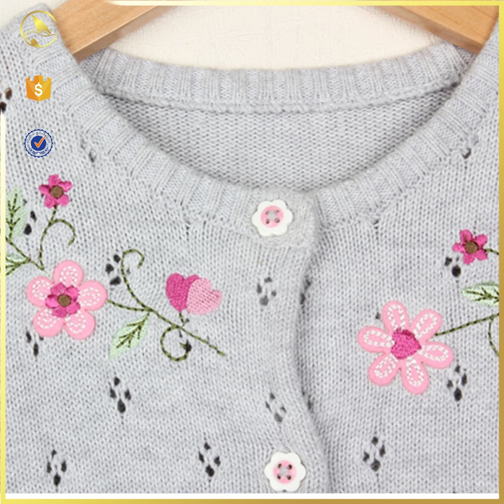 Цветок Embriodery крючком Детский кардиган 100% свитер из