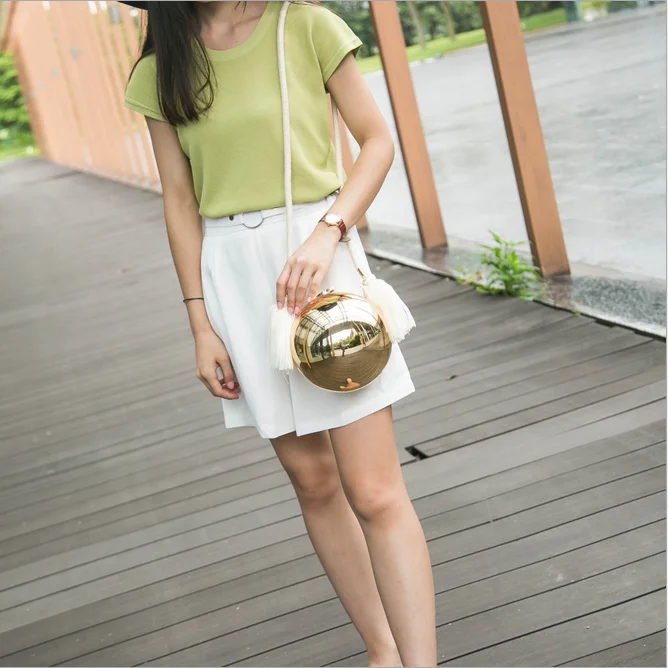 
Fashion pearl ball purses acrylic shoulder handbags evening golden clutch bags 