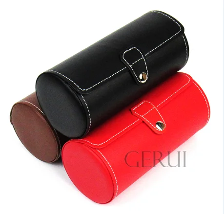 Travel Portable Round Tin Mens Watch Gift Box Leather Rolling Watch Travel Case
