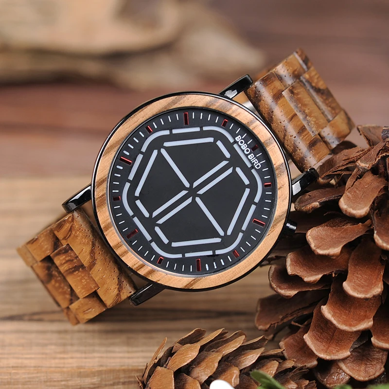 Новый дизайн светодиодные электронные деревянные часы bobo bird с модным шестигранным белым светом мужские