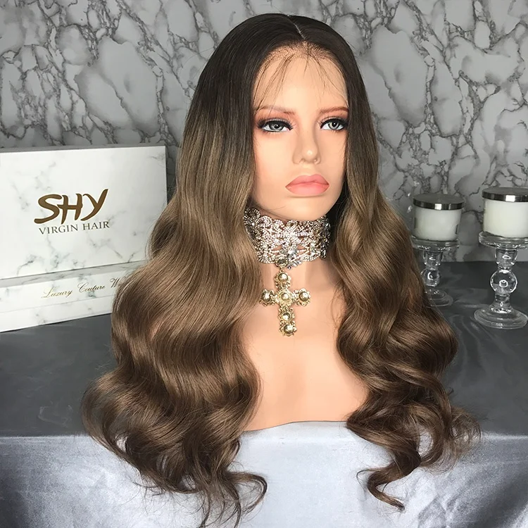 
SHY Hair Wig 150% Density 1b/Brown Ombre Wig Cuticle Aligned Hair With Baby Hair For Black Woman Factory Supplier 