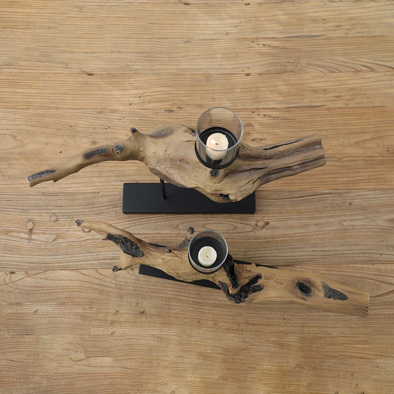 Luxury Rustic Antique Distressed Decorative Wooden Pillar Candle Holder Art Design Candle Holder For home Decor