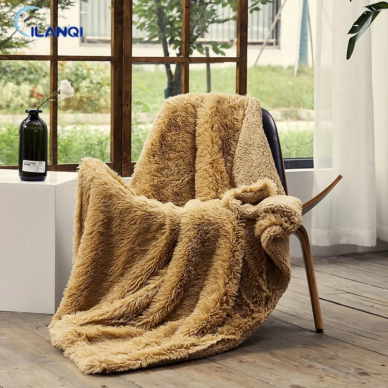 Wholesale Custom Long Pile Soft Cozy Heavy Knitted Plush Sherpa blanket throw soft plush