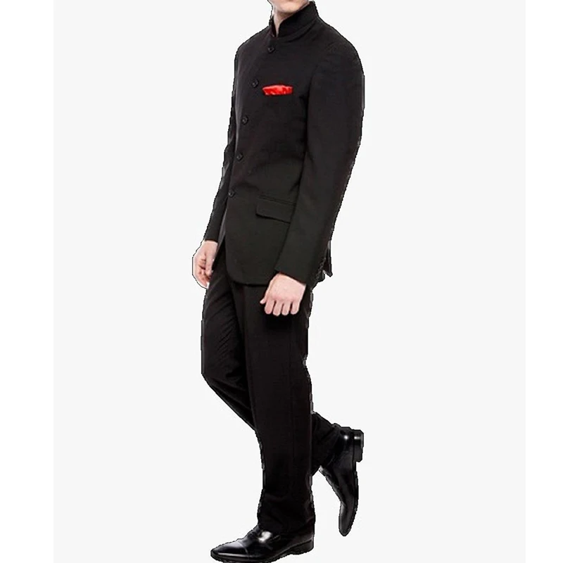 HD122 Vintage Mandarin Black Groom Tuxedos for Wedding Wear Single Breasted Two Piece Dinner Party Men Suits Jacket Pants 2022