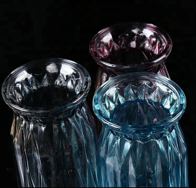 Wholesale Home Decoration European Style Origami Glass Vase Blue pink Grey clear Colorful Glass Vase Hot Selling