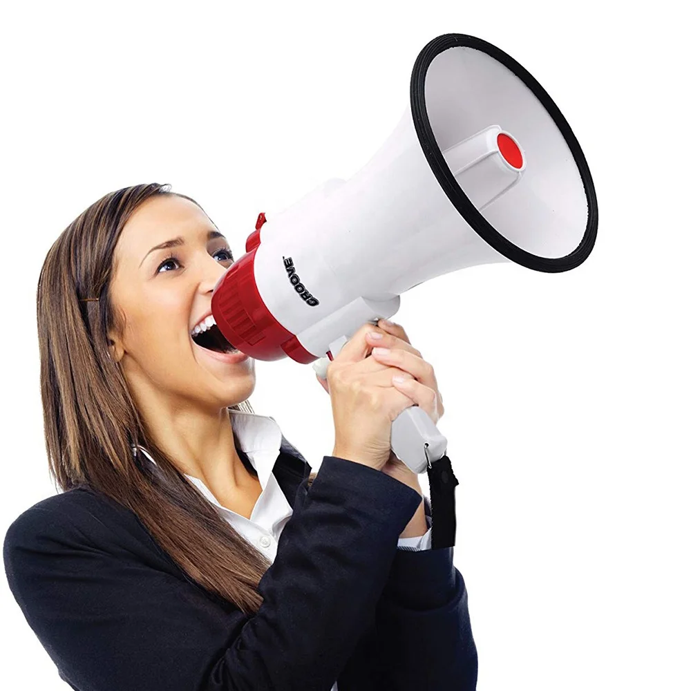 25 Watt white megaphone Speaker Professional Outdoor Voice for Police & Cheer leading  with Detachable Microphone