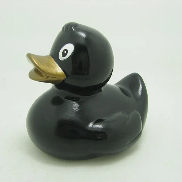 Custom  Plastic PVC Vinyl Bath toy with Logo Printed floating black bath rubber black duck with golden beak for kids