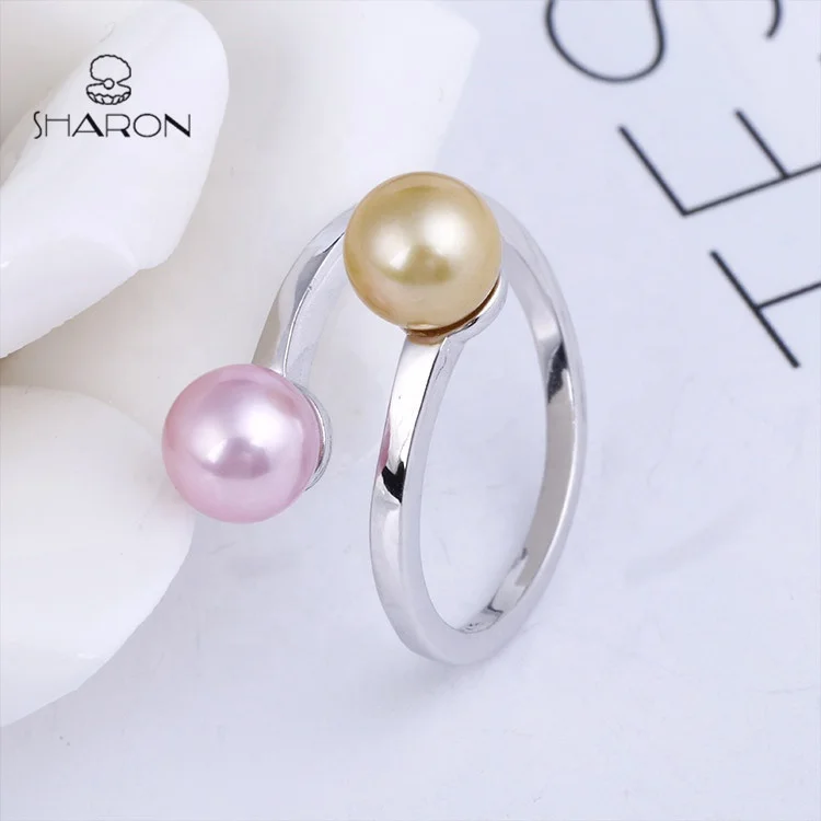 
Made In China Simple Design Sterling Silver Wedding Rings With Pink Pearl 